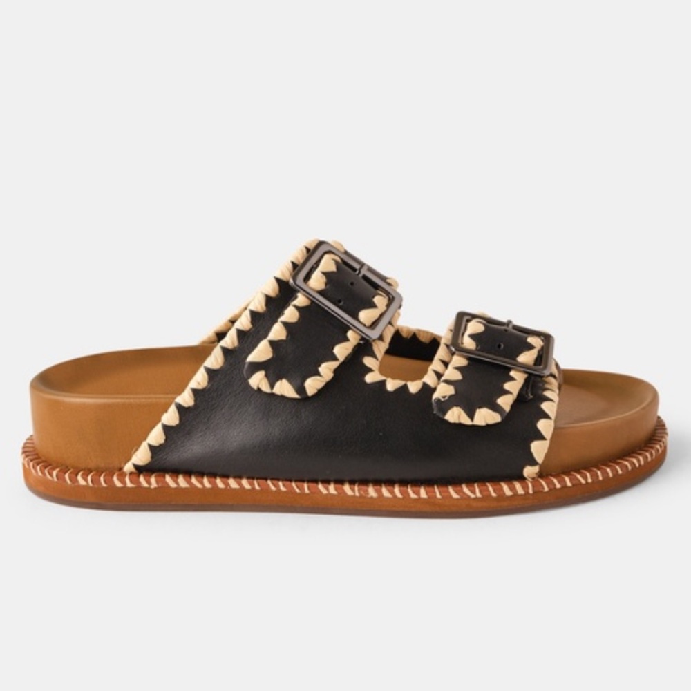 Goldie The Label Bruno Slide Black and Tan Buckle Size 42